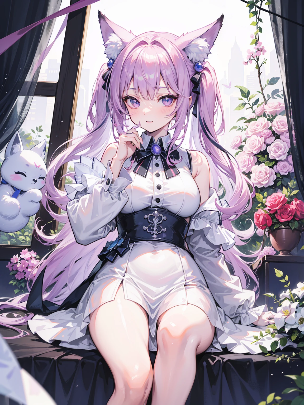 chinadress,wet,medium_breasts,white_thighhighs, {best quality}, {{masterpiece}}, {highres}, {an extremely delicate and beautiful}, original, extremely detailed wallpaper,1girl,{COLORFUL},{VIVID COLORS},{VIVID},{flat color},{Hand detail},{{Correct hand structure}},{cat_ears},{Background refinement},{Sharp fingers},{summer_dress}