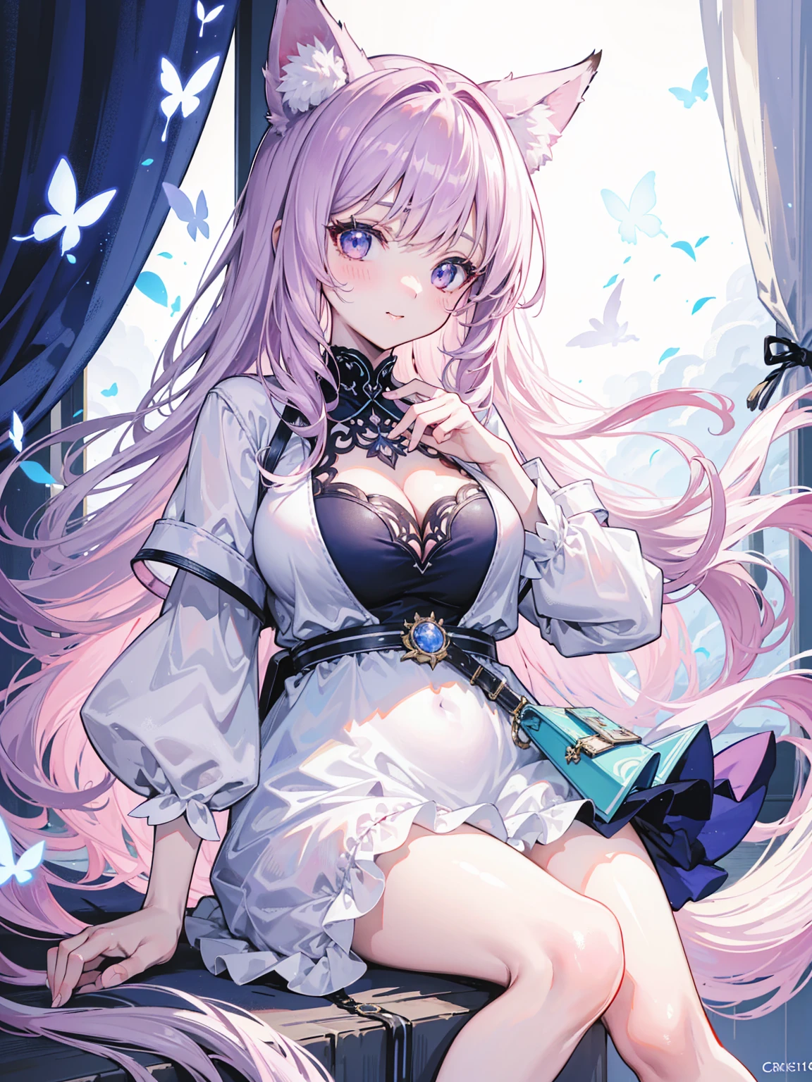 、an sexy、Come out、Visible nipple、、((quality))、((masterpiece))、(Details)、Water Beauty Fairy、Perched on the clouds antasy illustration:1.3)、captivatinggaze、Pose assumed、otherworldly charm、Powerful magic、mystical sky、 (Royo:1.2)、(Yoshitaka Amano:1.1)、Moon Night、pastelcolor、(detailed cloudscape:1.3)、(A high resolution:1.2)