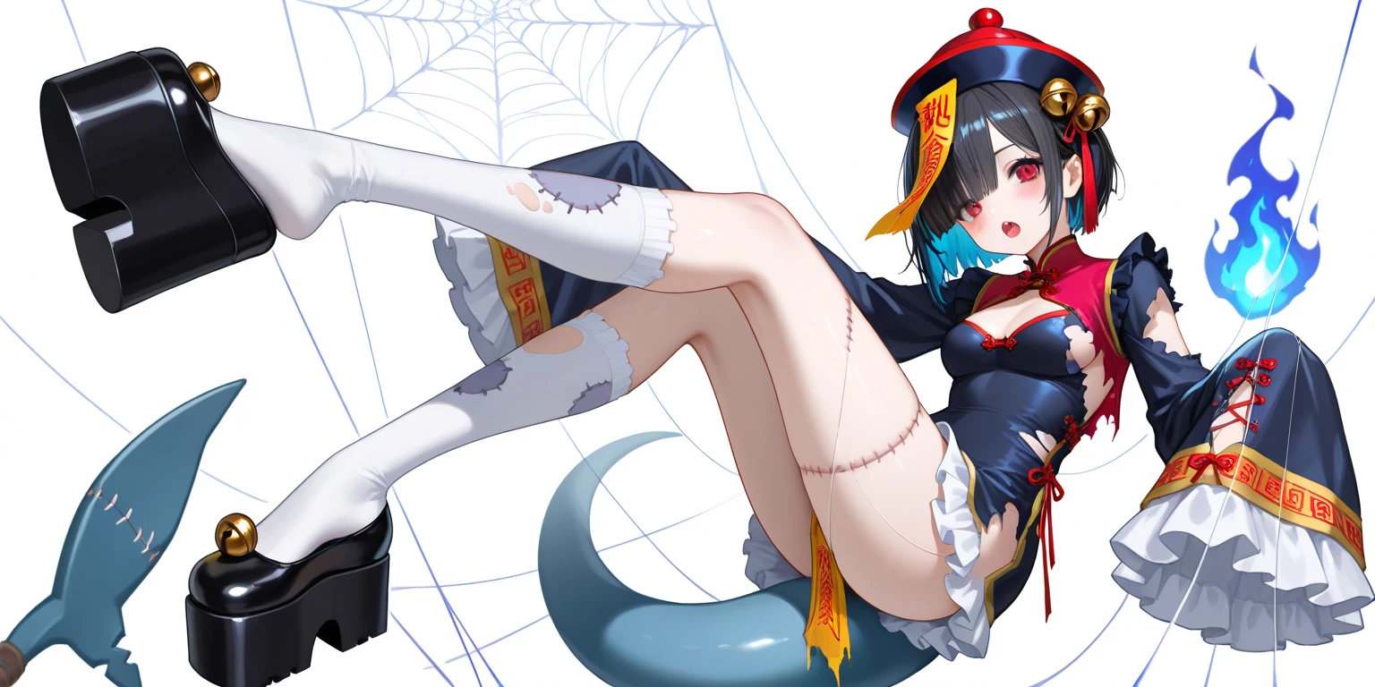 ((masutepiece, Best Quality)), absurderes, Cinematic composition, masutepiece, Best Quality, hight resolution, 1, My Little Witch Academia Style, Women Female Tied Up, Blue hair, Yellow eyes, Tied to a chair , (tentacles wrapped around body), Surrounded by tentacles, Tentacles through clothes, Legs wide open, Legs open, Spread legs, Restraint feet, restrained arms, Bondage rope, machine bondage, Laughing, Tears, Tears from Laughing, Tickling, Dancer costumes, Big breasts