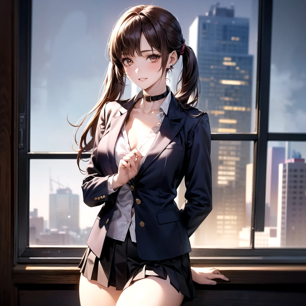 (((night,真night中))),Cinematic lighting，Bright lighting around the face、((Dark atmosphere)),((Perfect Anatomy:1.2,Realistic:1.3,Raw photo:1.3,masterpiece、highest quality、Ultra - High resolution、High resolution、Extremely detailed CG、8k)),((attractive way to sit)),((((Crouching pose)))),1 female,alone,18-year-old、High school girl beautiful girl,Japanese,((Beautiful and exquisite face and eyes:1.2,Big beautiful eyes:1.0,)),(Brighten your eyes),((Beautiful woman))、((Blonde)),Long Hair,(Center parted hair:1.4,amount),Medium chest,((slim body)),Small Head:1.3,skinny,(Brown Skin:1.8),(Oily skin,Glowing Skin,Shiny skin,Sweat:1.2),(((school uniform、Dark blue blazer jacket、((White Shirt))、Checkered pleated mini skirt))),(prostitution),((show off bra:1.2)),Dirty back alley、Tokyo、((Turn your body forward)),(lonely),((Feeling melancholy))、Stick out your crotch、(Apathy)，(Lucky)、((Expressionless))、(Feel the shadows)、I pretend to be calm, but I&#39;m actually anxious、(((Wearing light-colored underwear 1.4)))