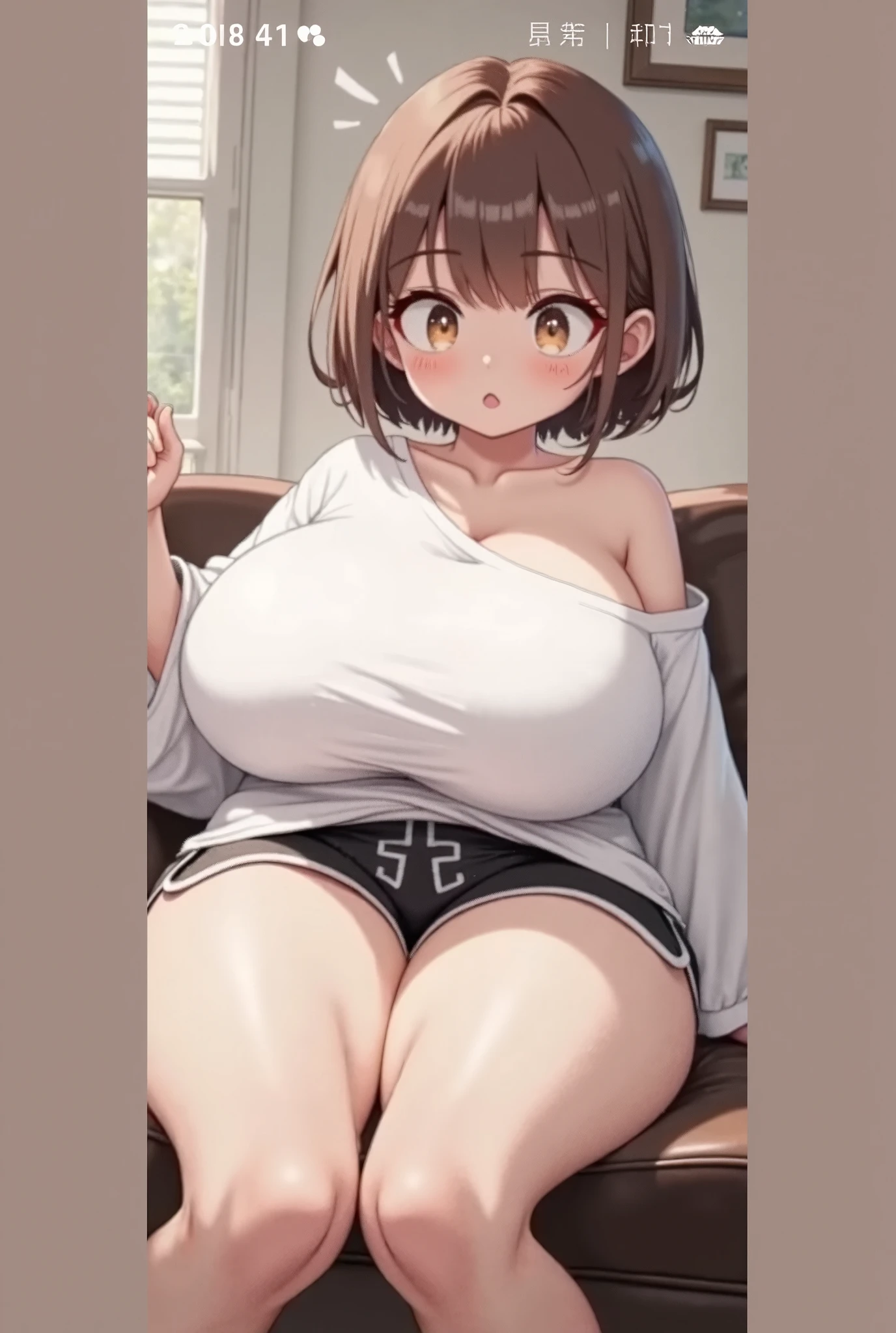 Anime Style, Super precise illustration, Very detailed, beautiful, 8K,1 cute girl,(cute:1.3),Black Hair,short straight bangs, smile,Red eyes, stylish, Trendy clothes,(Spotted sunlight:1.2),Blurred,(Written boundary depth:1.1),Tilt your head,Squat,Large breasts,{best quality}, {very aesthetic}, {ultra-detailed}, {best illustration}, girl, nsfw, large breasts,
