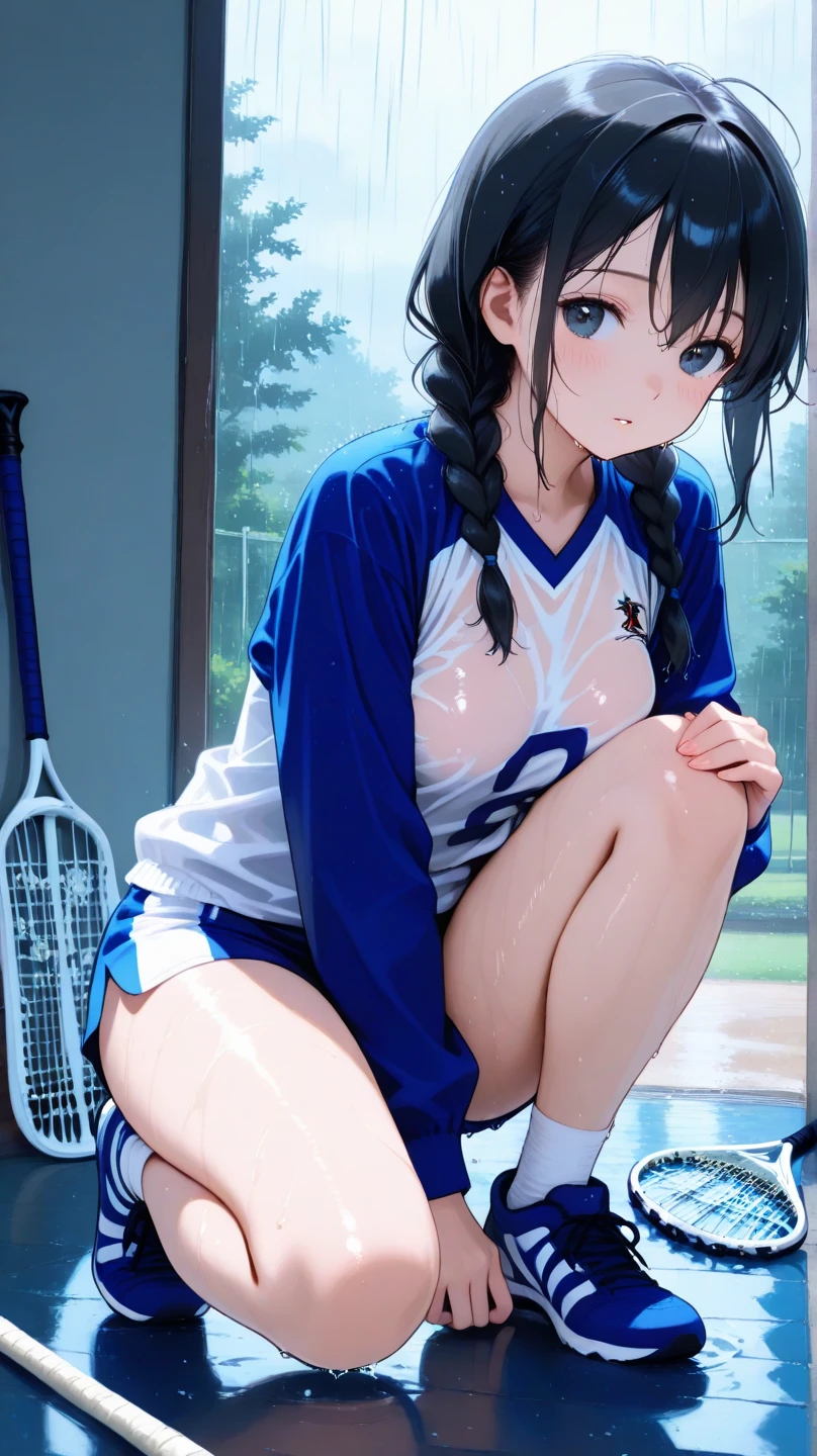best quality, very aesthetic, Super detailed, best illustration, nsfｗ, pussy focus, 1girl, おっぱい, aroused, black_hair, school swim suit