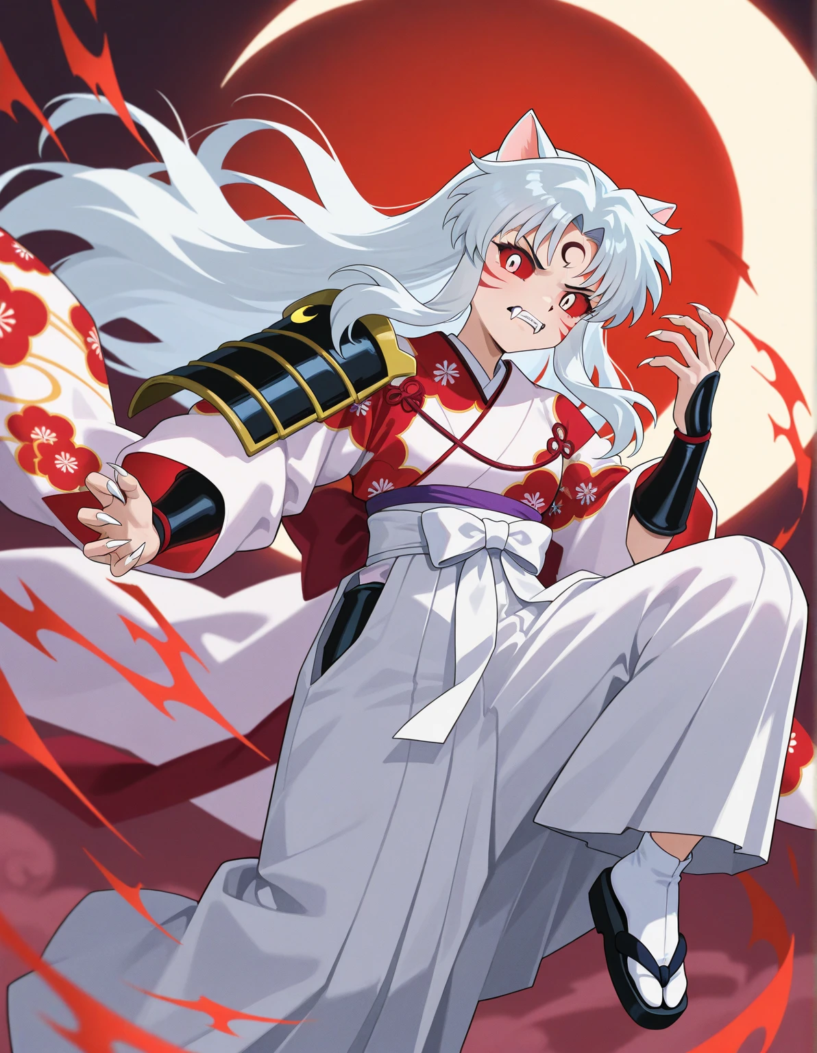 masterpiece, best quality, textured skin, beautiful detailed face, beautiful detailed eyes, beautiful detailed pupils, absurdres, beautiful detailed girl, looking at viewer,
(1girl,solo:2),
<lora:akidra-01:0.8>
( purple eyes,high_ponytail,no_pants,black panties,long sleeves,red sleeves:2)(japanese clothes, very long hair, hairband,headband,head wings, gem, blue hair, grey hair, skin tight shirt, sash, white kimono with short sleeves, white_long_skirt, black fingerless gloves,white boots, thigh boots,zettai ryouiki:1.5)
(sweat:2), (fighting stance:2)
<lora:breastsizeslideroffset:0.5>,