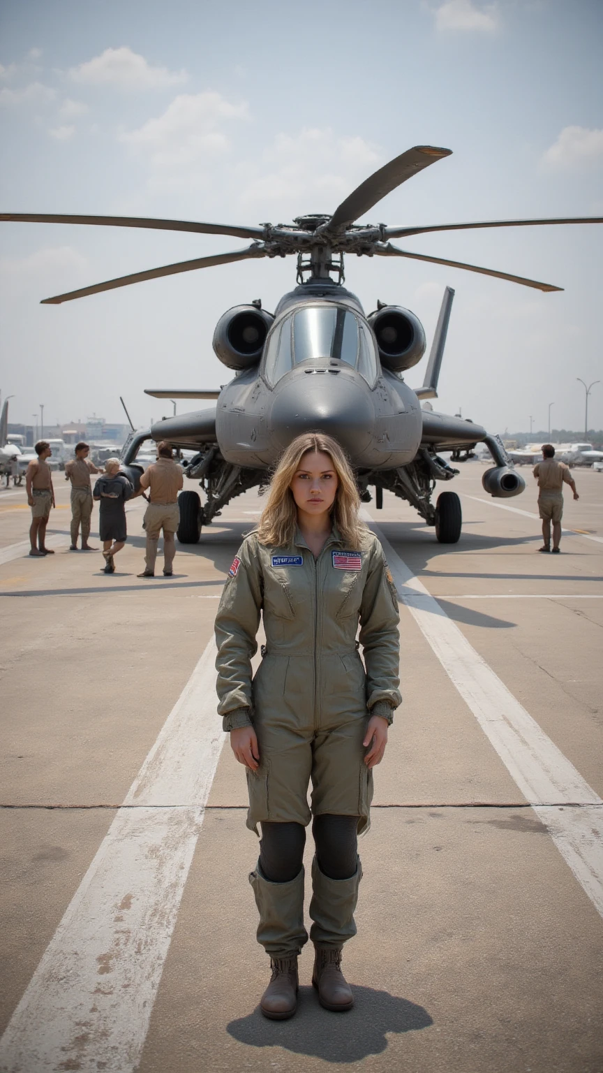 a blond woman in a Viper Pilot Suit military uniform next to a colonialviper fighter jet<lora:Viperpilotsuitv05:1> ,RAW photo, 8k uhd, dslr, soft lighting, high quality, film grain, Fujifilm XT3