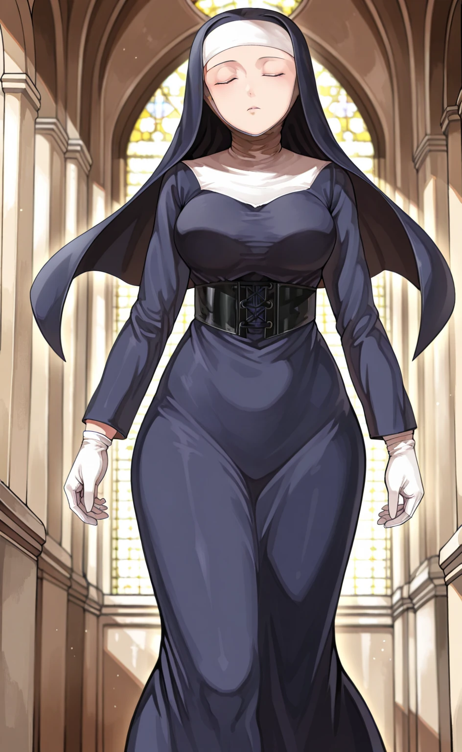 Cheveux courts, robe longue, chiffons noirs, tomboy, cheveux noirs, maquillage, Goth, verre,sein moyen, christian, Croix latine, seul, forest, full clothed, victorian cloths, Jupe longue, marche, portait, corps entier, chiffons noirs