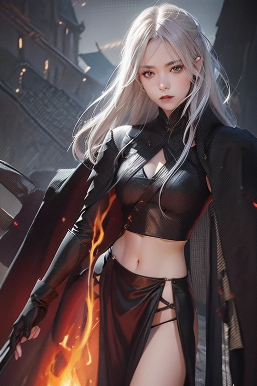 (masterpiece, highest quality, highest quality, official art, beautifully、aesthetic:1.2),(One girl:1.2),cute,Very detailed,(Abstract:1.4, fractal art:1.3),(Silver_hair:1.1),destiny \(series\),colorful,Most detailed,(fire:1.2),ice,lightning,water,(splash_art:1.2),jewelry:1.4,Hanfu,scenery,ink,whole body,Haifei City,