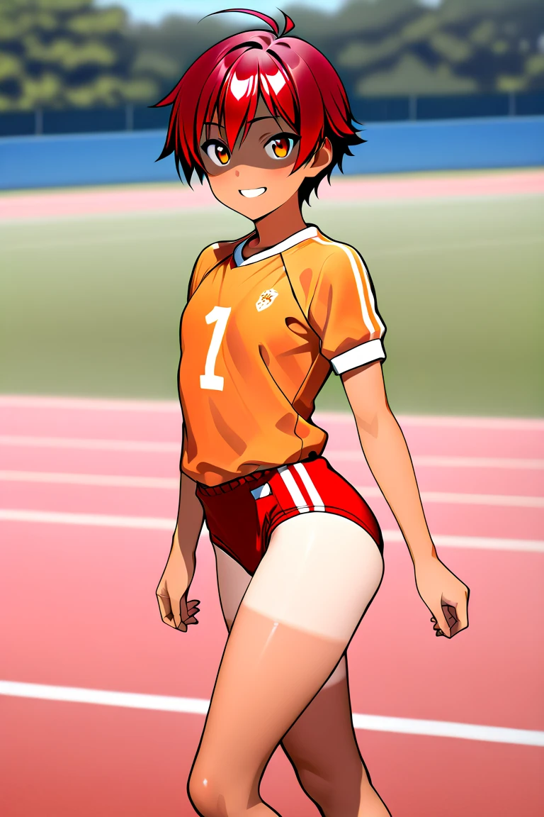 (((official art,Super thin illustration,High resolution, muste piece, best quality,best quality,)))high quality, detailed, (little boy),12 years old, A young ace striker male idol with a super cute face,A boy as beautiful as Planding, Cool handsome face with smile, soccer spike, long legs, thighs, Foots, Bulge, (blonde hair、short hair)、shiny hair, (Tight shiny random color soccer uniform suit), (tight and shiny soccer shorts), (Soccer Socks), grassy area, cool pose, (厚いthighs、Seduce your big ass to your crotch)、(((soccer field in the park)))、((Saucy、))、grinning grin、spread legs,ultra fine painting, (best quality, In 4K, 8K, High resolution, muste piece:1.2),(((Being aware of the sexual gaze of middle-aged gay men)))、Service Shots、((detailedな目:1.2))、cute eyes、showing off his big butt、proud butt、hair band,(((seducing)))