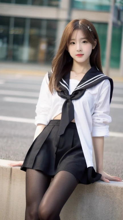 best quality， master piece， High resolution，8K，（Realistic：1.4），超High resolution，1 girl， super detailed， 超Realistic，  official art， cinematic light， Realisticな， young and beautiful girl， perfect body shape， perfect body shape， full gonzo， perfect body， （It starts with：1.3），  卑猥なPause， long and sexy legs， socks，have confidence， beautiful sexy， Sailor Uniform Student Uniform， A-Line Cropped Pleated Skirt，Cool Full， S-shaped body， upturned butt，上でPauseをとる，Pause，different perspectives