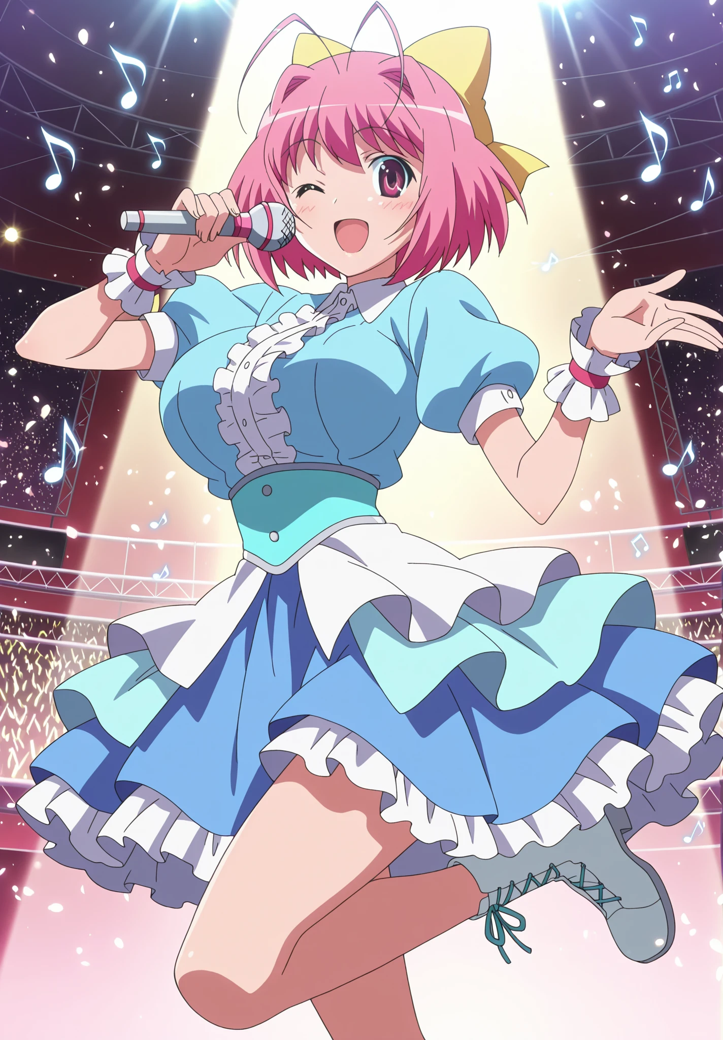 TACHIBANAKYOUKO, PINK HAIR, BOB CUT, SHORT HAIR, YELLOW EYES,, large breasts,, Live Stage, solo