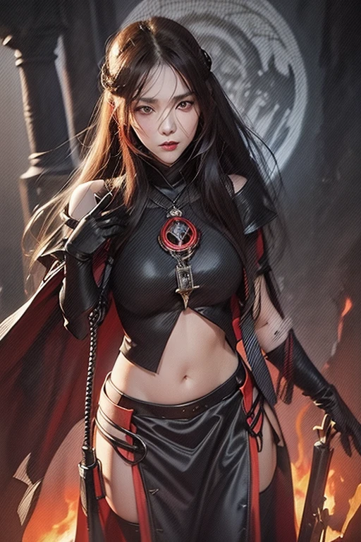 Red streaks of hair, add ninja mask
