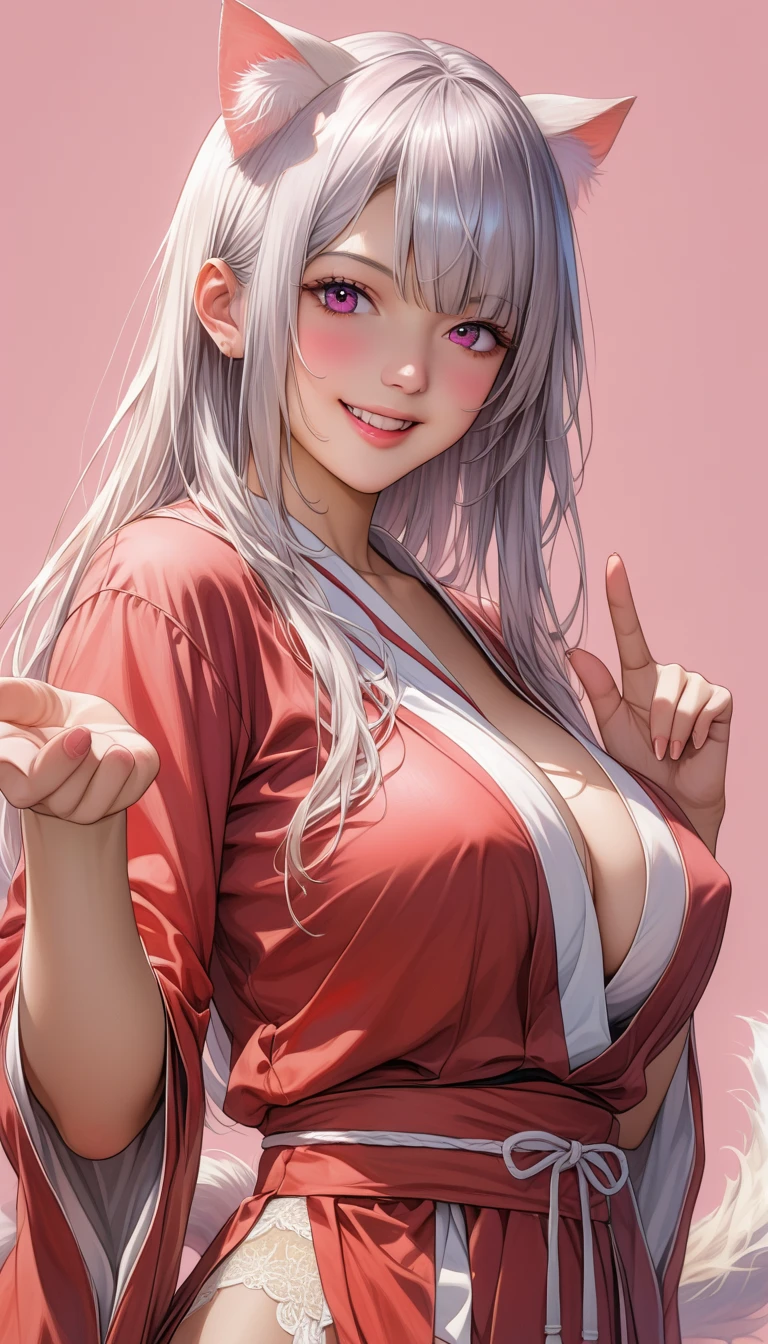 ((one personの女性)), Beautiful Face,Laughing embarrassedly,Laughing with your mouth open,((Wink:2.0)),(Bright red cheeks),Glossy pink lips,night,rooftop,firework,((Anime style background)),masterpiece, highest quality, so beautiful, Latest, Complex details, (Pink long nails),(ring),AI-generated, Complex,High resolution, highest quality, super high quality,3D Images、View your viewers、3D Images,one person,Long white hair,High Ponytail,blue eyes,Anime woman posing for a photo, ((Fine grain、Colorful eyes、Shining Eyes:1.3)),(Squint your eyes:1.1),a hyperRealistic , hyperRealistic , Realistic,Anime woman with long and white hair, Smooth anime CG art, A woman in a gorgeous kimono embroidered with gold, (White kimono),Red floral pattern,Long flower hair ornament,Big earrings,Mature Body,(Big Breasts:1.2),Tall,Big Ass,Fine details,Narrow waist,Abdominal muscles,(Face close-up:1.2),(A woman clasping their hands in front of their mouth with a delighted expression),
