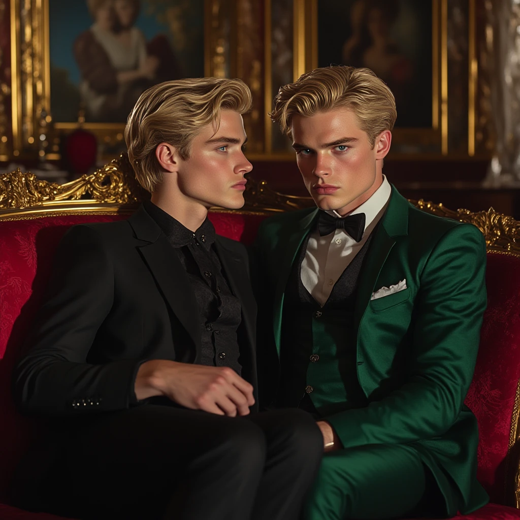 (evil albino lathy androgynous male, Peacock King, thin neck, frail shoulders, weak arms, flat chest, soft belly, curvy hips, male crotch, massive buttocks, depraved homosexual, cradle robber, queer, his victim catches and castrates him)