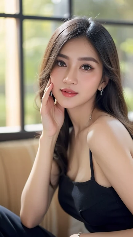 1 Indonesian-Dutch girl, 18 years old, long fashion hair, fit body, ample cleavage, skintight black lace kebaya, batik skirt, highly detailed, ultra hd, 8k, detailed face, bright eyes, perfect eyes, detailed lips, sexy lips, perfect hands, dynamic angle, cowboy shot, (hyperrealistic), (illustration), (high resolution), (8K), (extremely detailed), (best illustration), (beautiful detailed eyes), (best quality), (ultra-detailed), (masterpiece), (photorealistic), (natural light), (detailed face), (high detailed realistic skin texture), (anatomically correct), (solo), (high detailed realistic hair), (caramel hair), (heterochromic eyes), (detailed eyes), (brown eyes), (realistic huge breasts:1.49), (slender abs), (very slim waist), (dynamic pose), (closed tiny mouth), (concentrated expression), (dimple), (a girl playing in the garden), (see-through clothes:1.5), (transparent clothes:1.51), (opened shoulders), (exposed nipple breasts:1.19), (perfect fingers), (double eyelids), (perfect hands), nsfw