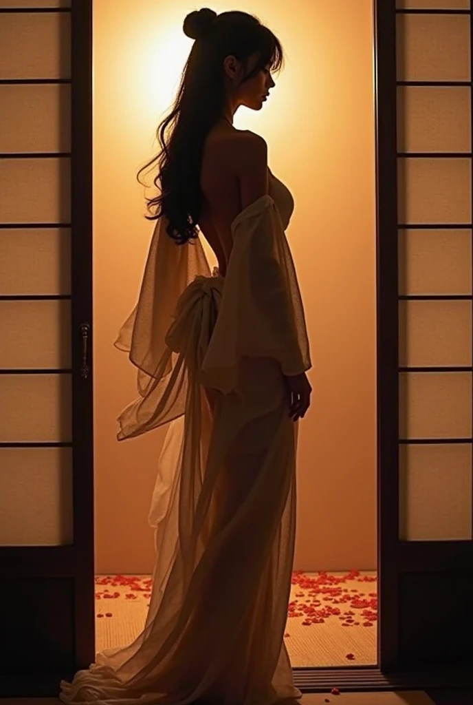 Indian naked women, transparent kimono,fair skin, d cup breast and huge ass,tall,long straight hair