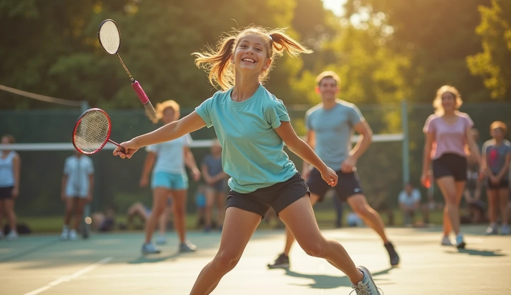 Play tennis　Around 15 years old　The expression is a smile