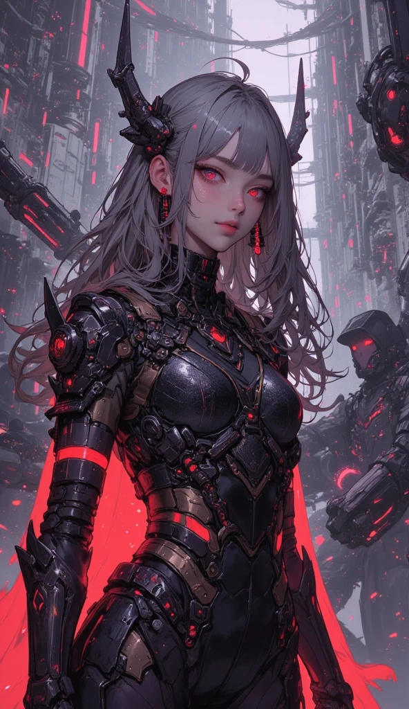 (((Masterpiece))), ((Best Quality)), (Super Detail), (CG Illustration), (Very Evil and Beautiful)), Cinematic Light, ((1 Mechanical Girl)), Single, (Mechanical Art: 1.4), ((Mechanical limb)), (Blood vessel attached to a tube), ((Mechanical spine attached to the back)), ((Mechanical cervical vertebrae attached to the neck), (Back to the viewer)), expressionless, ( Wires and cables attached to the head and body: 1.5), Science Fiction, Apocalypse, Ruins, (Lower Body Integrated with Mechanical Devices), (Blood: 1.5), Cruelty, Absurdity, Eroticism, Fusion with Machines, Doomsday Time, Super Future, Inorganic, Laboratory, Restraint, (Beautiful Indulgence: 1.2), (1 Girl: 1.3), Body Wrapped Around Mechanical Tentacles