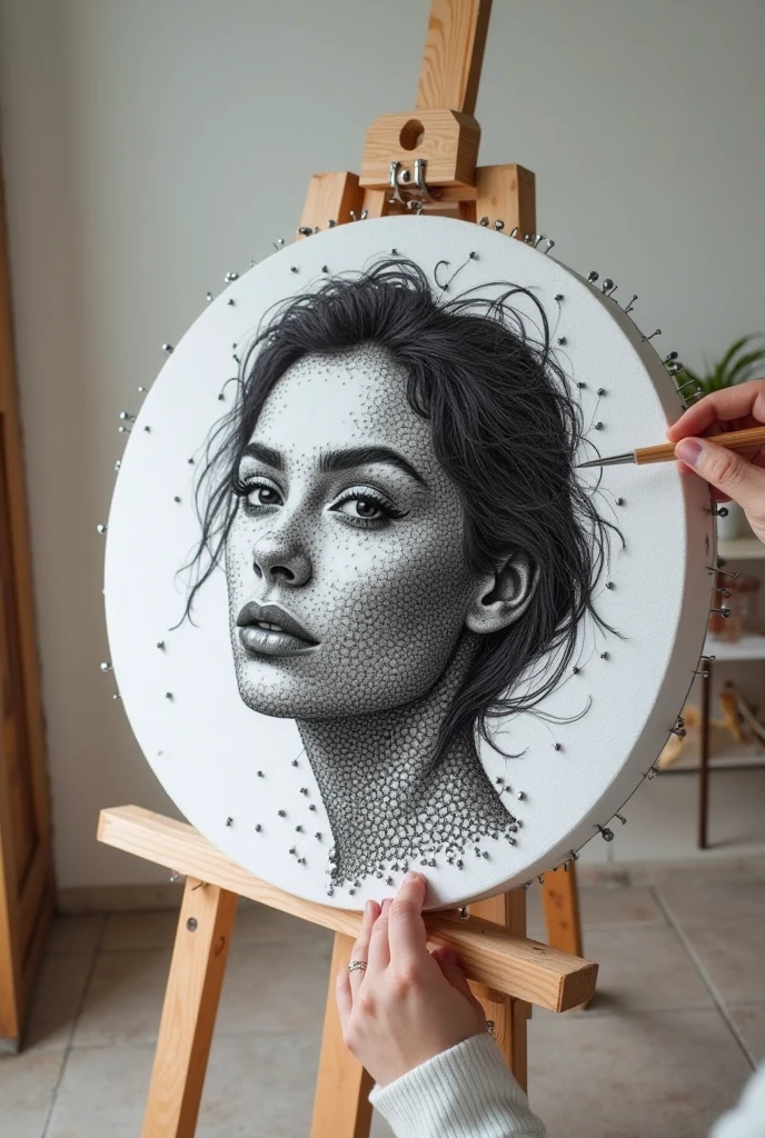 A woman presentinho his ART of a Extremely photorealistic drawing of a naked woman