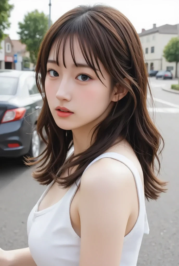 masutepiece, Best Quality, Illustration, Ultra-detailed, finely detail, hight resolution, 8K Wallpaper, Perfect dynamic composition, Beautie、Big, solid eyes、Tank Tops,
