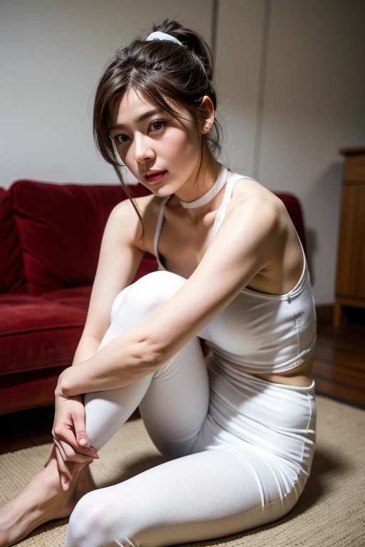 (Realistic:1.3、Ultra HD、Ultra-high resolution、8k、Japanese Office Lady、Sit in a company chair、At work、Showing your armpits to a colleague、One Piece Shirt)、((Looking into the camera:1.8))、(Extremely realistic skin texture:1.4)、(Realistic:1.3)、(Embarrassed look:1.5)、(Long Hair:1.4)、(52-year-old woman、Mature Woman)、((Lift your arms and show your armpits:1.3))、((Face close-up:1.3))、((Nipples are visible:1.4))、((Small breasts:1.3))、((Small breasts:1.5))、Armpit sweat、((slim:1.4))