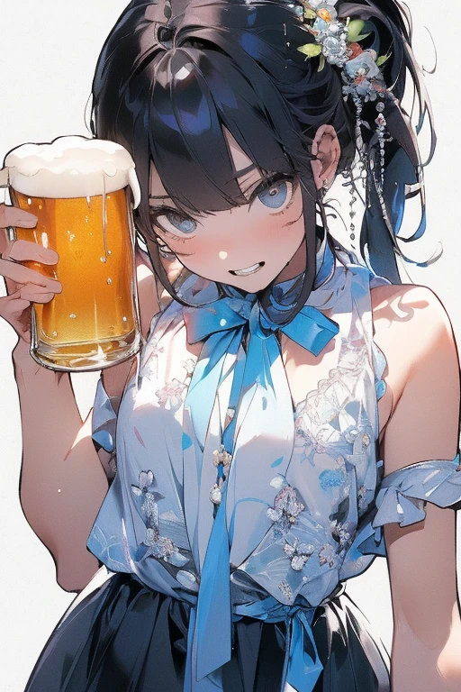 A 40-year-old woman、Sitting at a bar,a bar counter、ultra gigantic tits、Huge Huge Huge Bust、nursing、adult lady、amorous、smil、drinking beer、🍺、