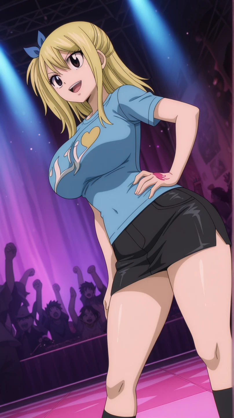 1 girl, com roupa de stripper, and huge breasts, smiling at the viewer, sensual expression, stripper club atmosphere