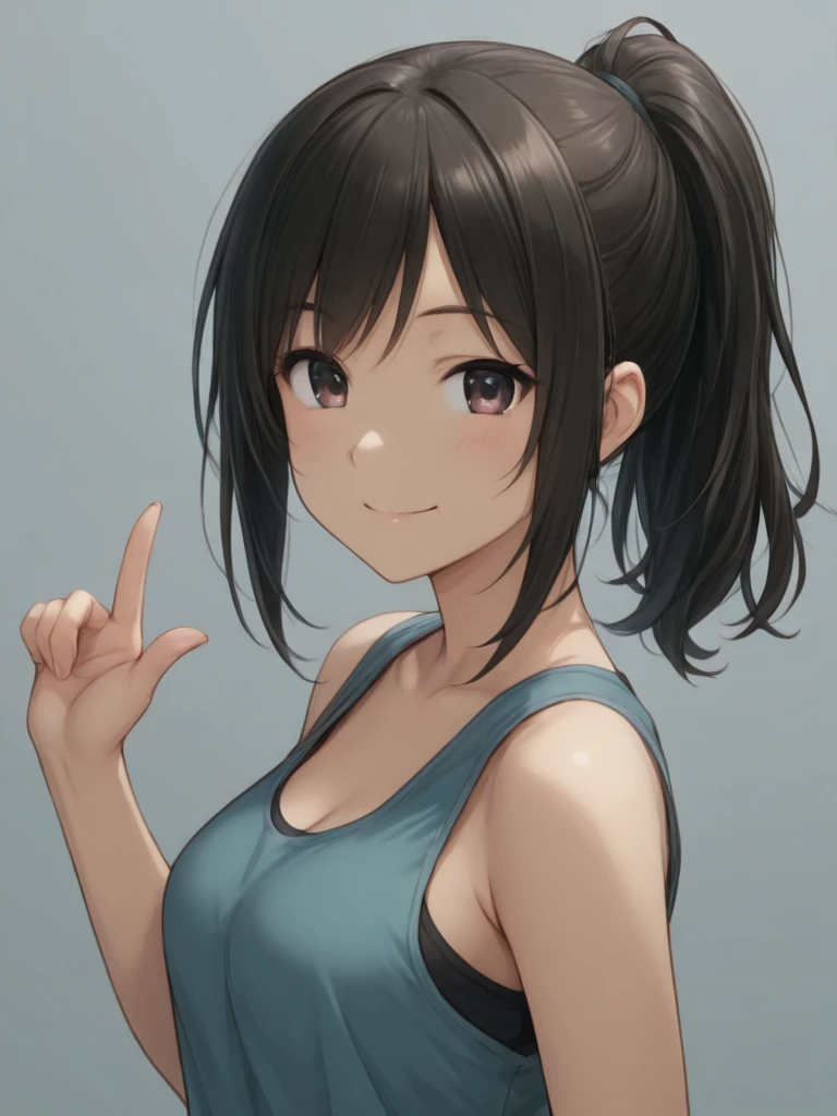 1girl, best quality, amazing quality, very aesthetic, absurdres,masterpiece, white background, simple background, ,black hair,brown eyes,,one-piece swimsuit, ,school swimsuit,twin tail, half-closed eyes,focus face,masterpiece,tongue out,open mouth,