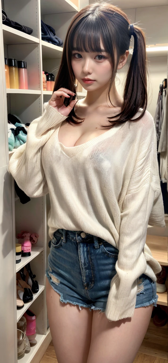 (((full bodyesbian)))、((ExposedTShirt))、((1a person))、sunlight、Close to the subject、(((Cute apartment room for girls)))、(((ssmile)))、(((Ultra short knitted sweatpants)))、((Extraordinary Beauty))、((kawaii pose))、Photorealsitic、Beautiful detailed eyes、Hyper-Realism、highcontrast、Ultra HD、realistic skin textures、Top image quality、top-quality、超A high resolution、Fine details、Very meticulously