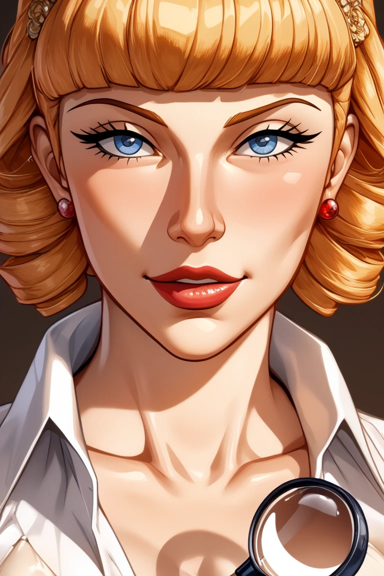 (4K,8k,best qualityer, work of art:1.2), face perfect, perfect nose, detailed hair, detailedeyes, detailed lips, cowboy shot, lifelike colors, Studio Lightning, (hair blonde, blue colored eyes, glare eyes), small mouth, looking ahead at viewer, sheen, disdain, ((blue robe, blue robe, blue robe, blue dress, magician, with clothese)), magician tower, SFW, (22 years old), Elsa, large breasted, mature woman, furrowed eyebrows