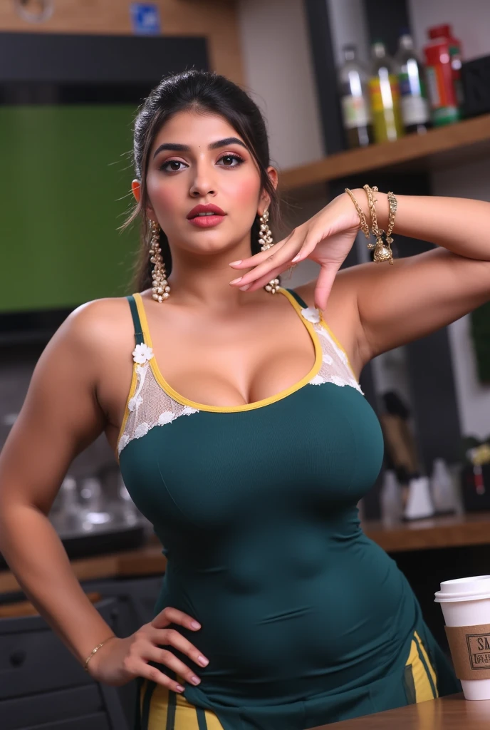 Parineeti Chopra, sexy pose, naughty smile, Alone, real details, real face, red shirt, sleeveless shirt, shirt button open, tight shorts, Highly detailed face, Clear skin, clear face, beautiful lips, perfect eyes, proper eye spacing, full body in frame, Big tight breast, perfect shape breast, full cleavage visible, under arms shaved & clean, smooth underarms, High Quality, Ultra focus, proper fingers, proper teeth, proper tongue, 4K resolution, very zoom out, cinematic lighting, unreal engine 5