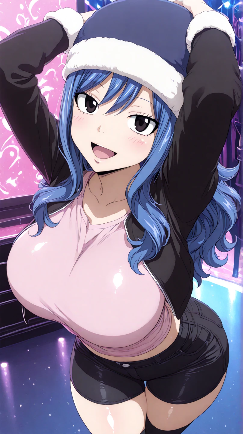 MeiS2, Pink hair, Goggles on head, Symbol-shaped pupils, Yellow eyes, medium hair, gigantic breasts, cleavage, micro bikini, lingerie, garter belts, stockings, 1girl, correct anatomy, BREAK, ((masterpiece, highest quality, best quality, official art, beautiful and aesthetic: 1.2, extremely detailed, fractal art: 1.3, colorful, highest detailed, HDR, vivid visual effects)), BREAK, ((Detailed eyes, Detailed face, Detailed eyes, perfect face)), BREAK, seductive look, grinning,