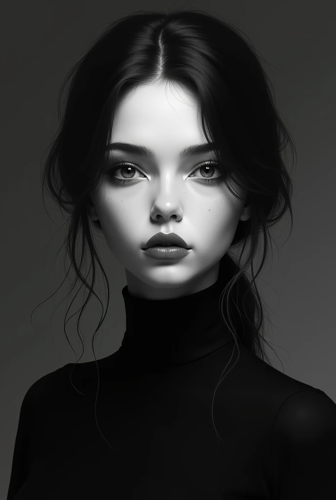 Imagine a very thin girl full body in black and white with clothes of tirants more realistic more close with more facials details