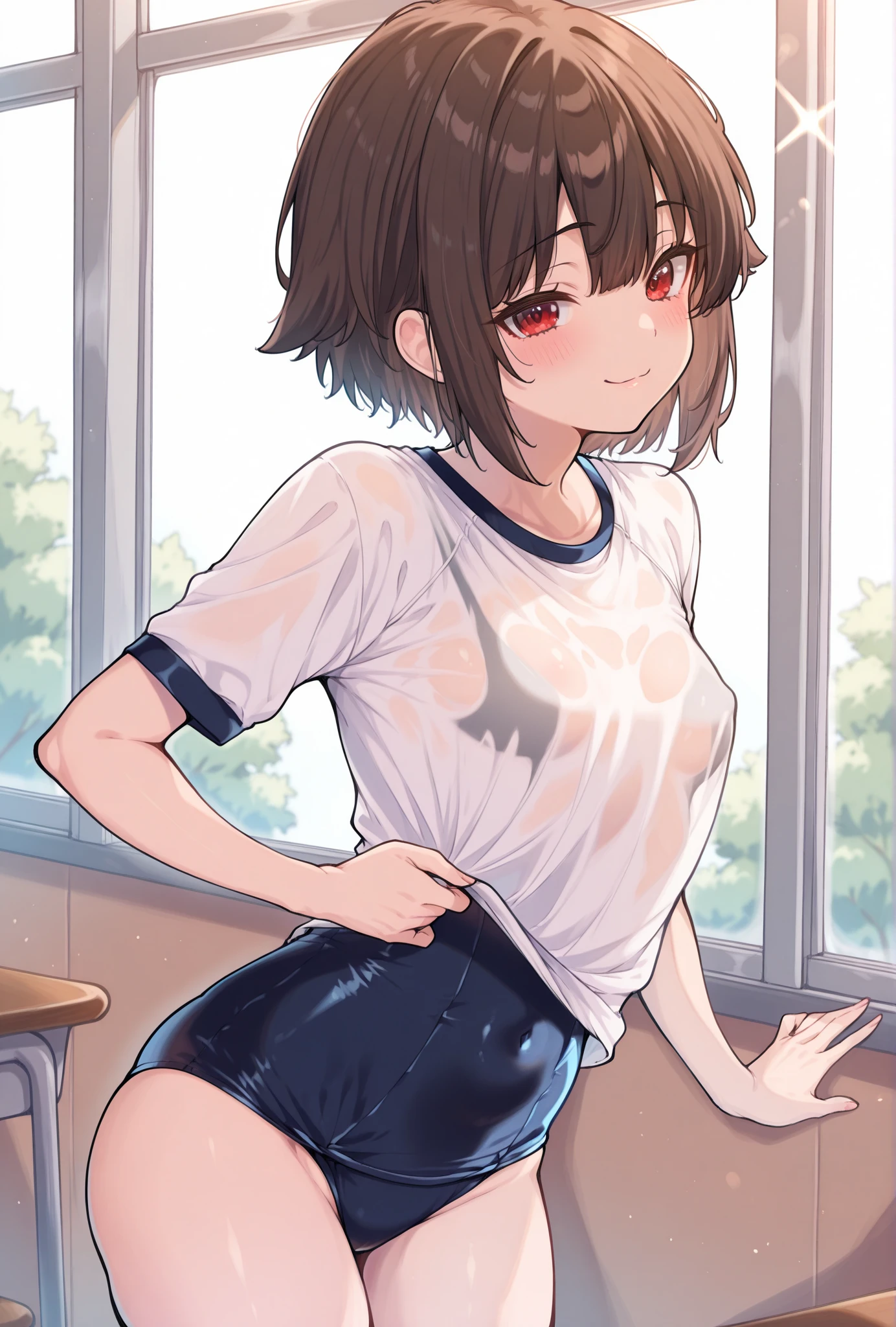 A cute girl with short black hair has her breasts touched by men　A tearful expression of emotion　underwear
