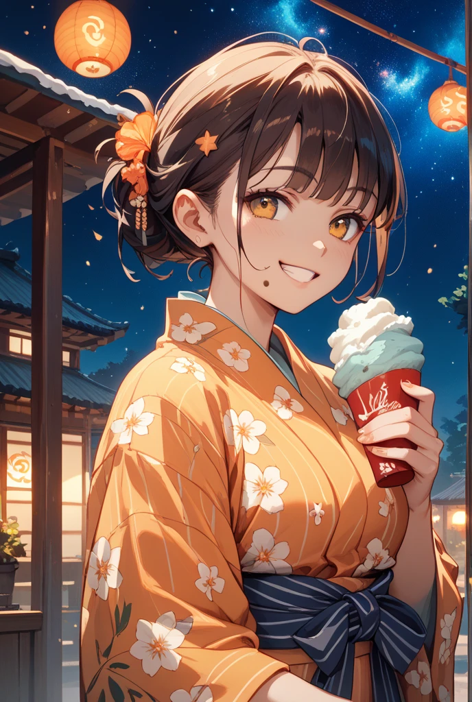 Yukata, firework, can of beer
