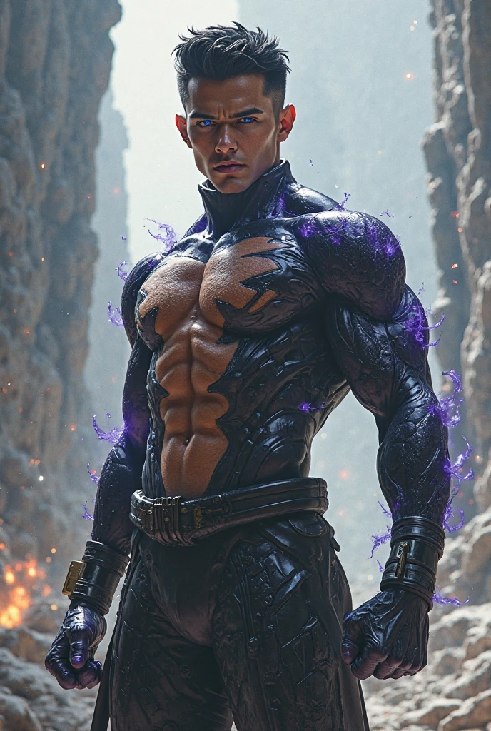 Blacklight painted on whole body and face of a man, jake_sully, sam worthington, solo, large pectorals, shirtless, muscular, looking at viewer, jewelry, yellow eyes, upper body, male focus, necklace, dark black background