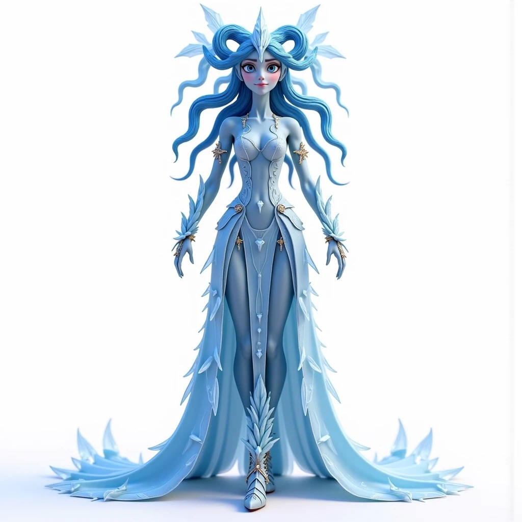 Highly detailed, High Quality, Masterpiece, beautiful, 1girl, solo, full body, <lora:Ranni:1>, Ranni, wavy hair, cracked skin, blue skin, colored skin, extra arms, joints, doll joints, dress