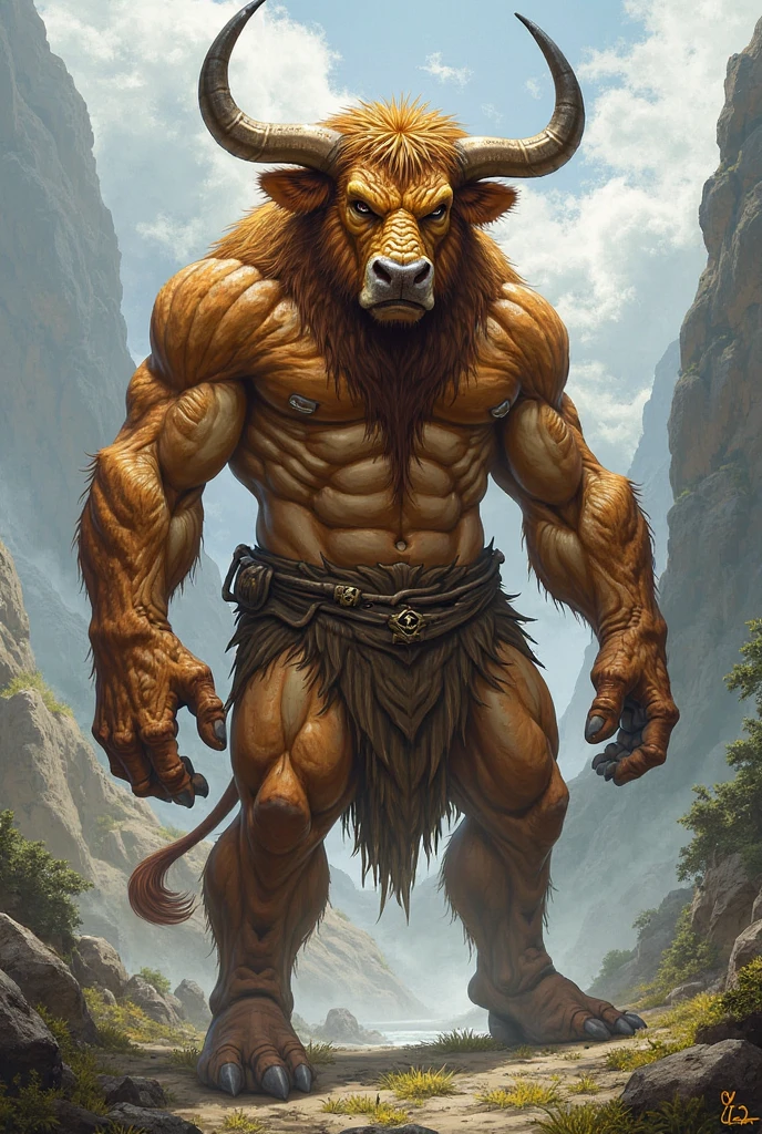 ultra-detailed, masterpiece, masterwork, high quality, best quality, hdr, (nature), nsfw, male, solo, lion, ((nude)), (little body minotaur), (long hair, yellow eyes), squatting, dynamic angle, (foreskin, perfect balls), public hair