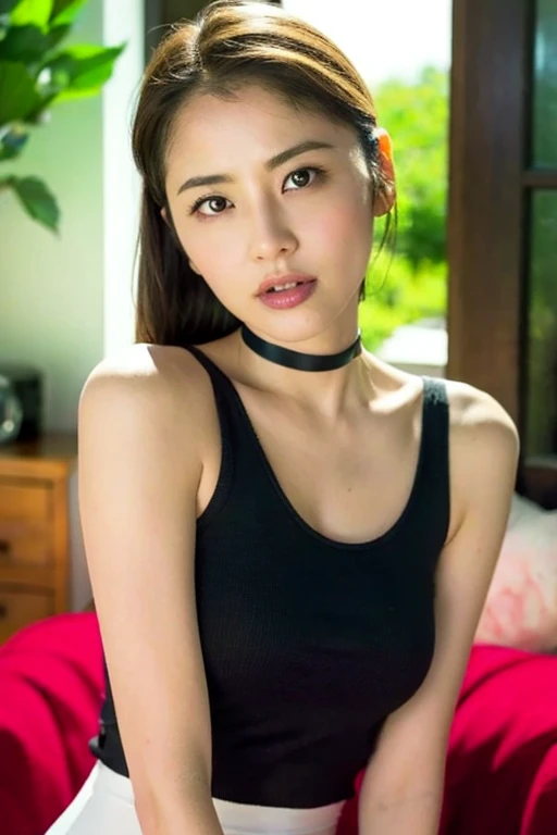 ((Top Quality, 8k, Masterpiece: 1.4)), japanese woman, ((skinny:1.4)), ((30 years old:1,0)), ((looking at viewer:1.4)), inside bedroom, ((Spread her legs:1.4)),