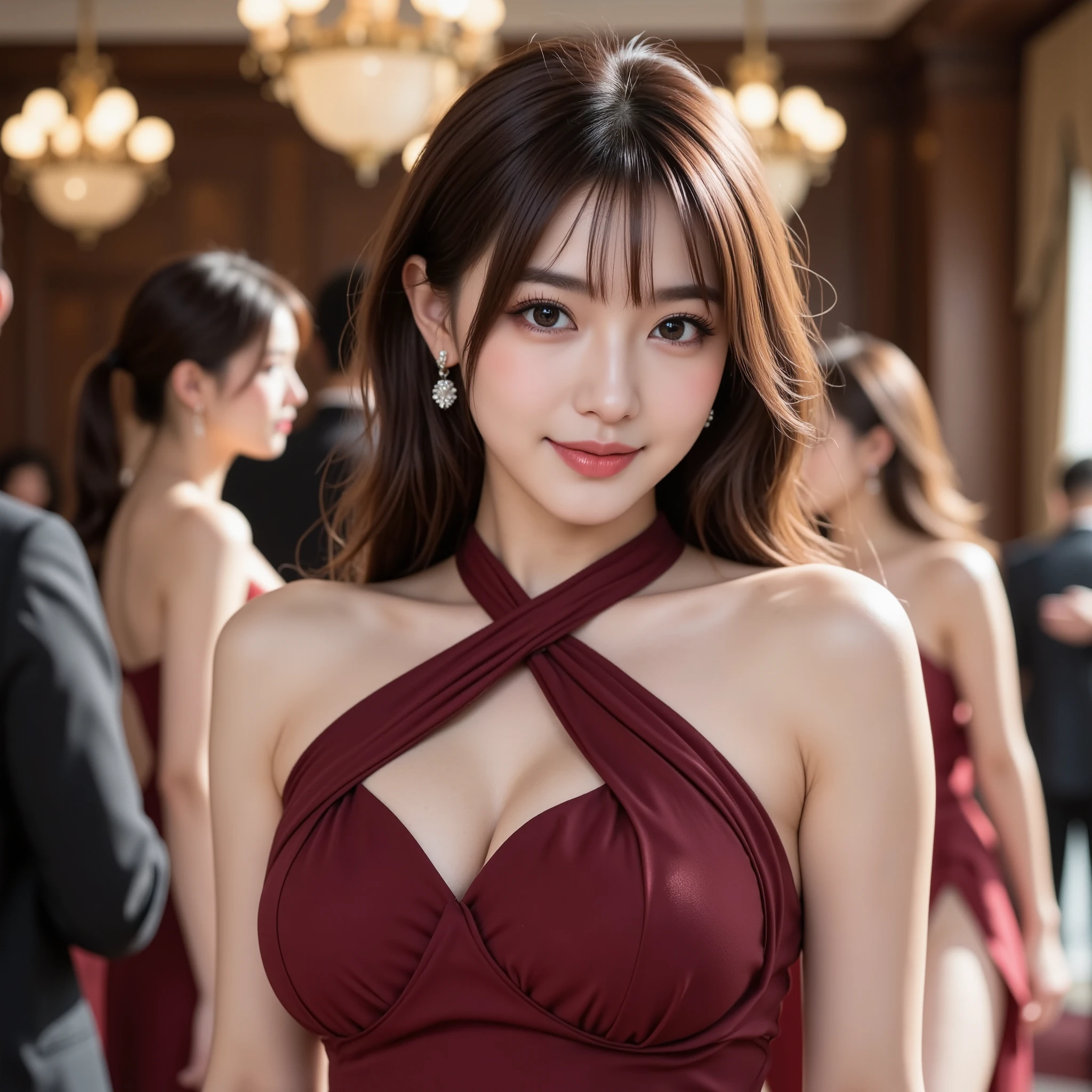 24-years-old、sexy dress、various poses、smile、detailed face、huge boobs、gorgeous dress、red carpet