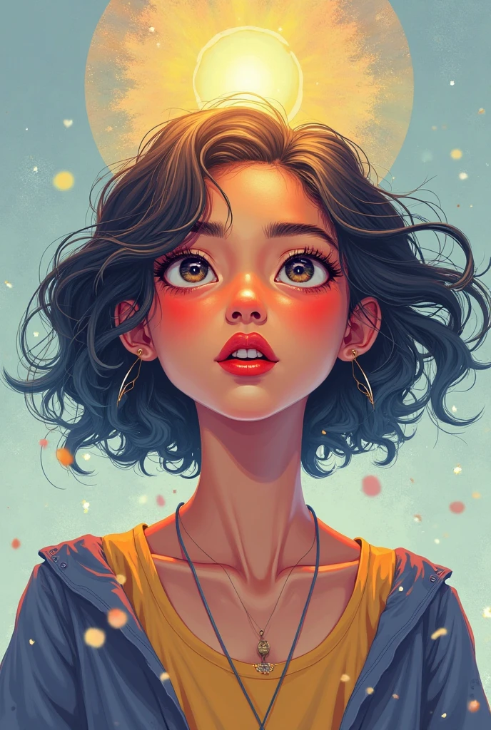 samdoesarts style award winning half body portrait of a beautiful woman in a croptop and cargo pants with ombre navy blue teal hairstyle with head in motion and hair flying, paint splashes, splatter, outrun, vaporware, shaded flat illustration, digital art, trending on artstation, highly detailed, fine detail, intricate