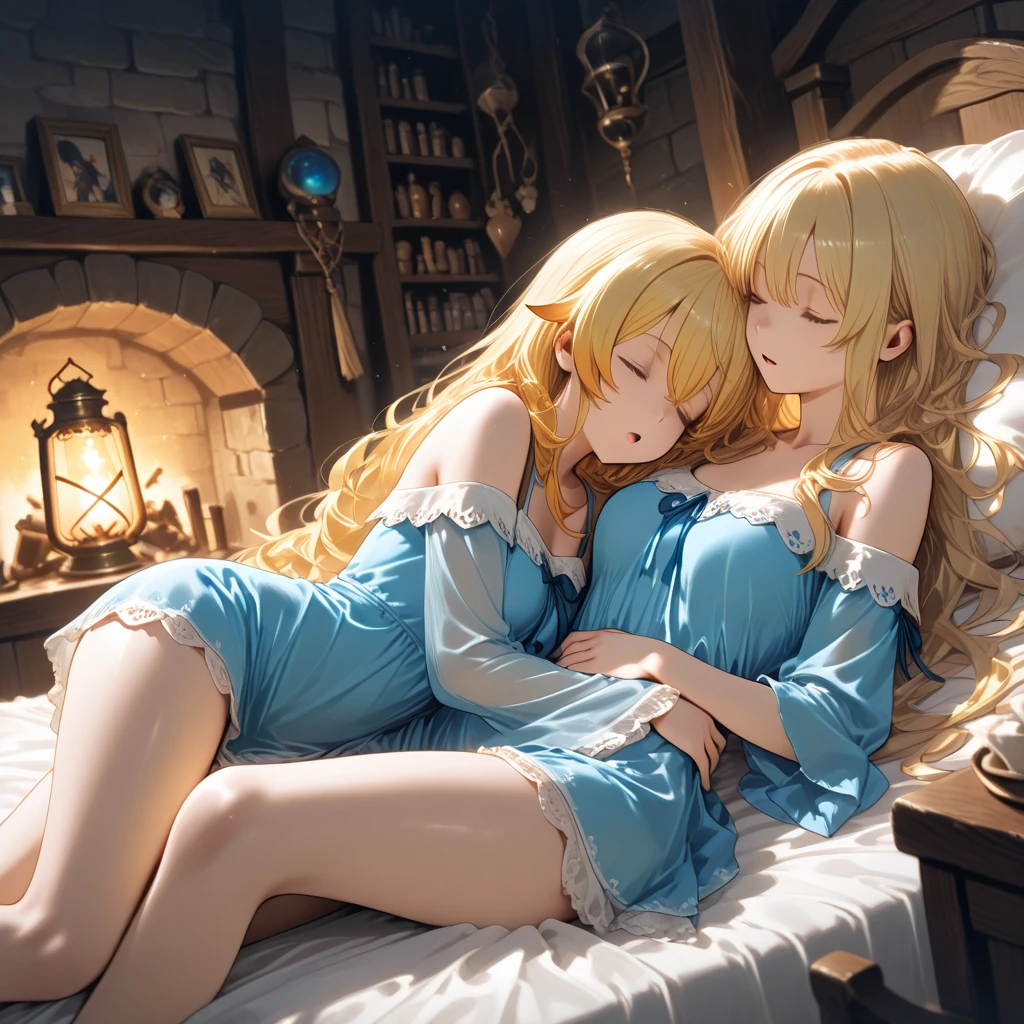 18-year-old blonde girl, Turquoise eyes, long-haired,Braid left and right, Underwear is in the bedroom..Kiss someone else....With a slightly smiling face..............