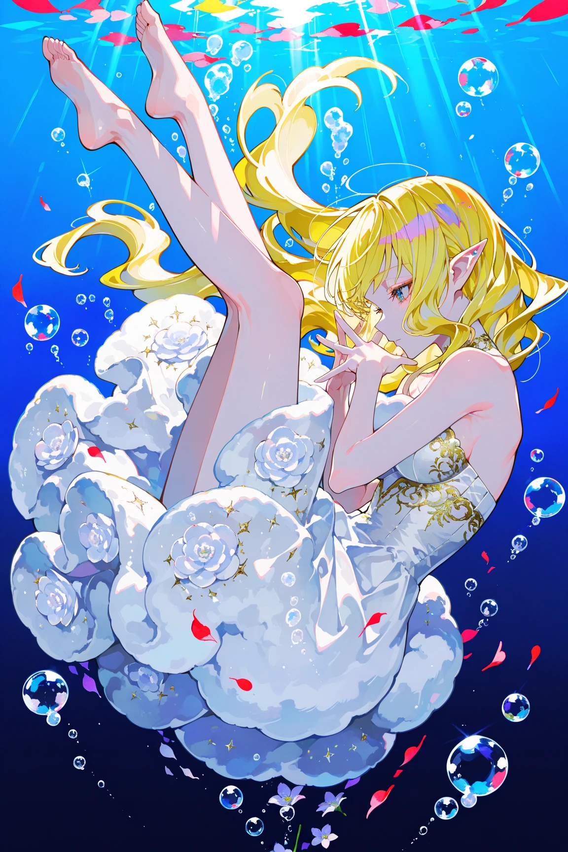 beautiful detailed glow, Floating ice crystals, (ultra-detailed:1.2100000000000002), (illustration:1.2100000000000002), soloï¼girlï¼Dark skinï¼black eyesï¼white hairï¼disheveled hairï¼Loose hairï¼White glossy loose long hairï¼White off shoulder dressï¼barefootï¼, sitting, looking at viewer, blue hair, frown, crossed bangs, blue pupils, smile, short hair, full body, facial mark, green skin, straight hair, colored eyelashes, gradient hair, green eyes, white hair, heterochromia, red pupils, no humans, ice hair, hugging own legs, closed mouth, blue background, glasgow smile, pink skin, colored skin, very long hair, white eyes, purple eyes, pale skin, blue eyes, thick eyebrows, split-color hair, chibi, short eyebrows, humanization, long hair, multicolored skin, shaded face, blonde hair, multicolored hair, simple background, pink hair, 
score_9, score_8_up, score_7_up, score_6_up, (masterpiece:1.2100000000000002), (best quality:1.3310000000000004)
 <lora:yoneyamaiXL_P6_lokr_V4236:0.95>