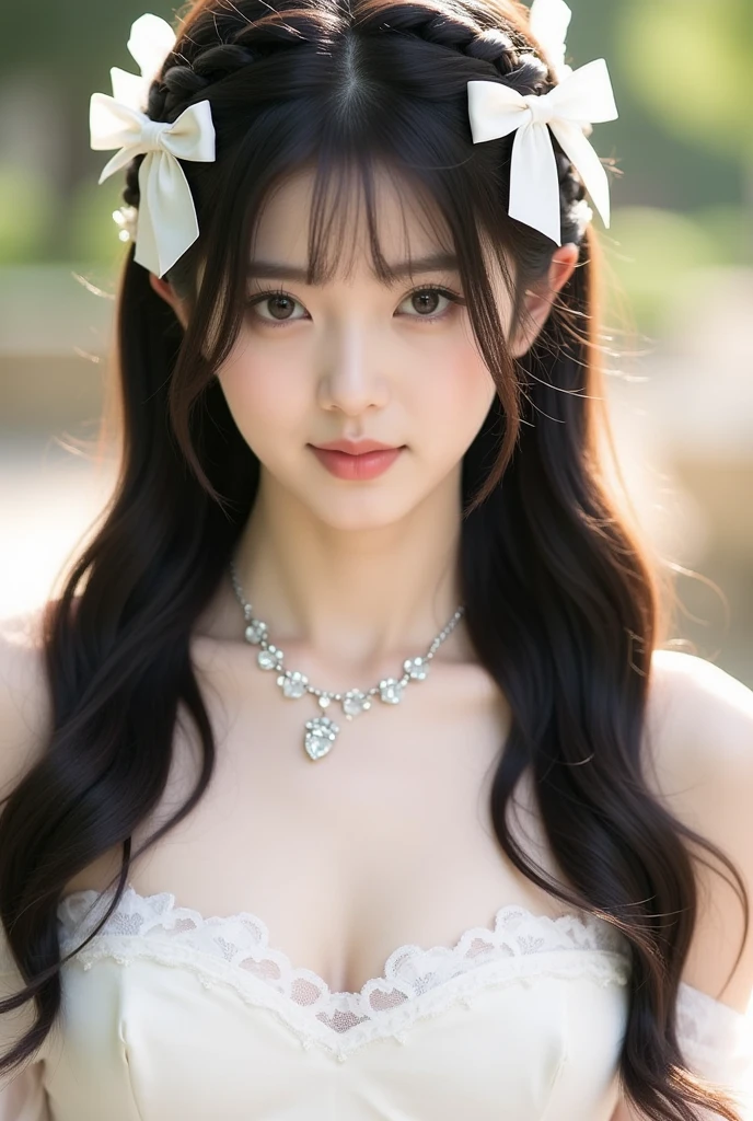 best quality people、masterpiece、ultra high resolution、realistic、1 girl、glowing skin、((超realistic詳細))、global illumination、8K、、very intricate details、realistic light、shining eyes、ultra-thin transparent lace,silver glass,smile、beautiful teeth、black hair