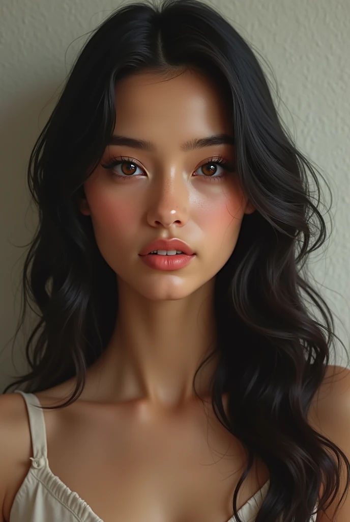 Big boobs, latin, white skin, brown eyes, long hair, lingerie, ithout tattoos,