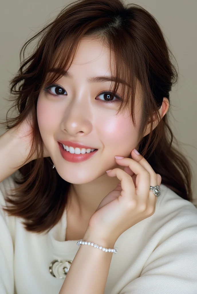 smile, unparalleled beauty, very beautiful woman, perfect balance,depth of field, Surrealism, Verism, cowboy shot, uhd, masterpiece, ccurate, anatomically correct, textured skin, super detail, high details, high quality, award winning, best quality, highres, 47 years old、Middle-aged women、Beautiful middle-aged woman