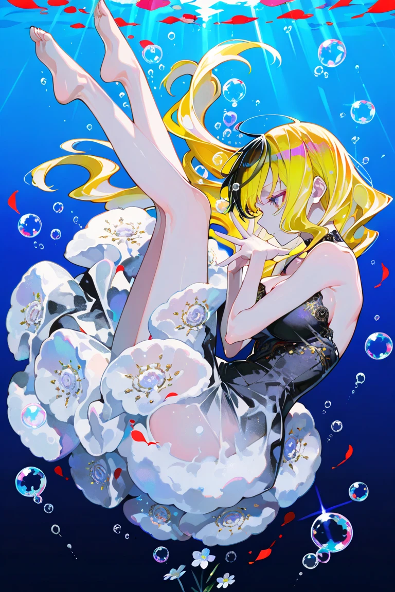Jellyfish hat, jellyfish nipple seal, bikini and jellyfish fusion, active pose, natural luminescence, pigtails, rabbit ears, small, lower breasts, female brat, thick eyebrows, thin waist, beautiful blonde, braid, (masterpiece), ((highest quality)), (super detailed), girl, (beautiful eyes)), beautiful detailed eyes, clean and detailed face, five fingers, textile shading, perfect anatomy,