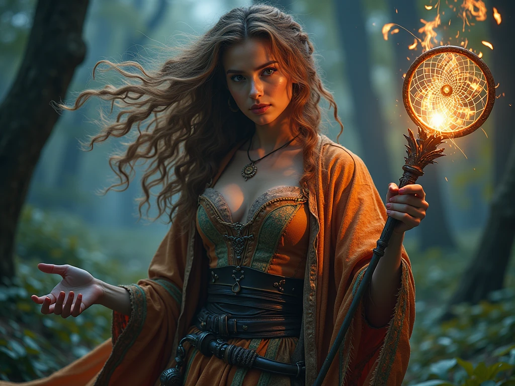 A thoughtful expression,(Summon magical energy:1.3),Cinema footage on Canon 5D ultra-realistic skin,Steve Henderson Fabian Perez Henry Asencio,Jeremy Mann Marc Simonetti Fantasy, magic, horror atmosphere,(High detail environment:1.3)