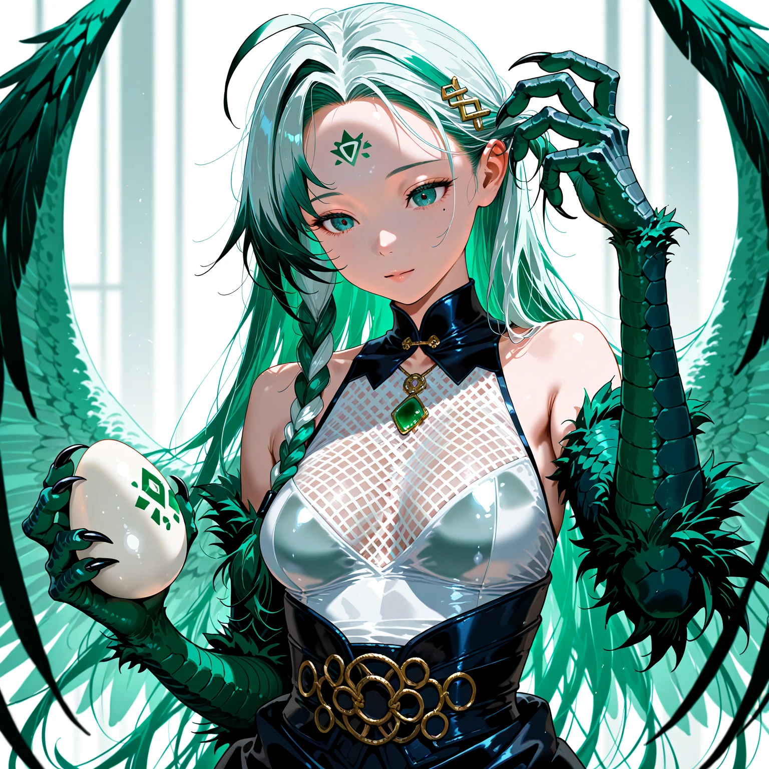 ((masterpiece)), (((best quality))), chromatic lighting,
colorized, green + white limited color palette,
detailed concept drawing,
Shibuya street girl,
portrait, 20yo 1girl, medium soft breasts, slender, long green hair, black eyes,in a city,