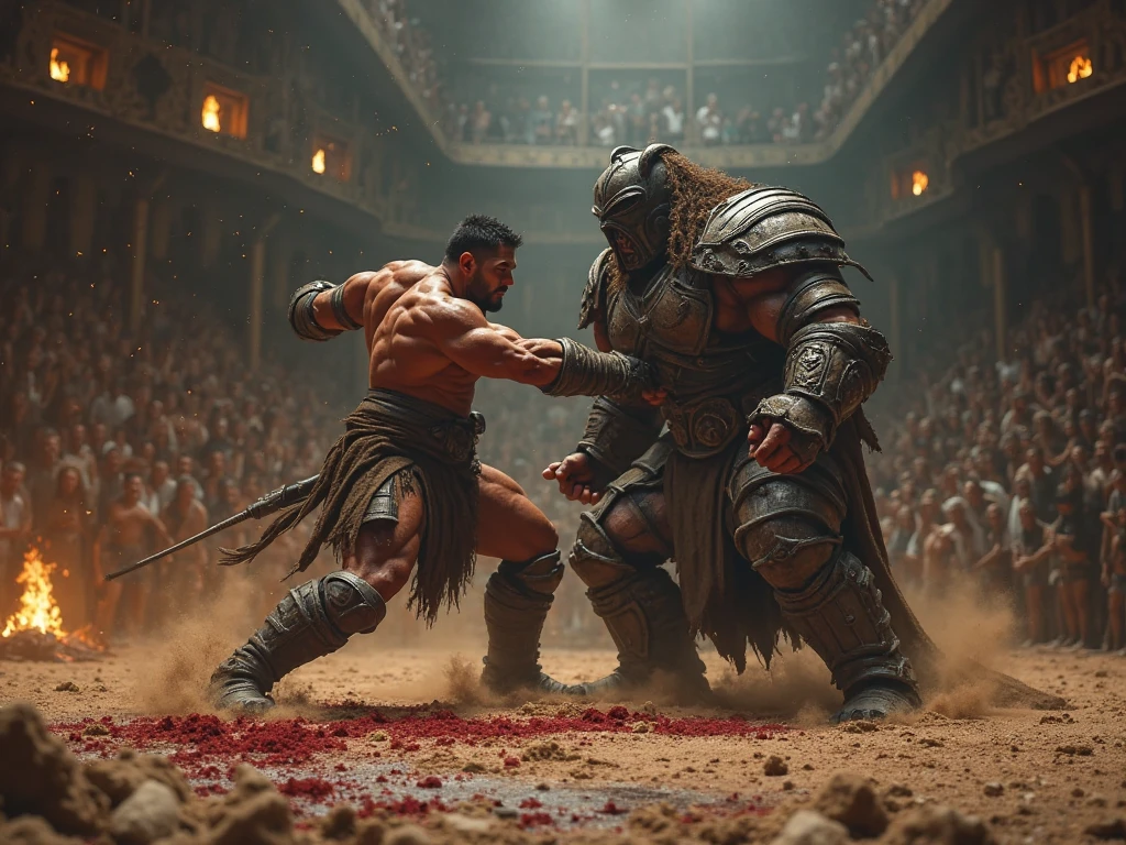 Show a man beaten, bruised, cut up, making his last stand versus an overwhelming enemy of darkness.