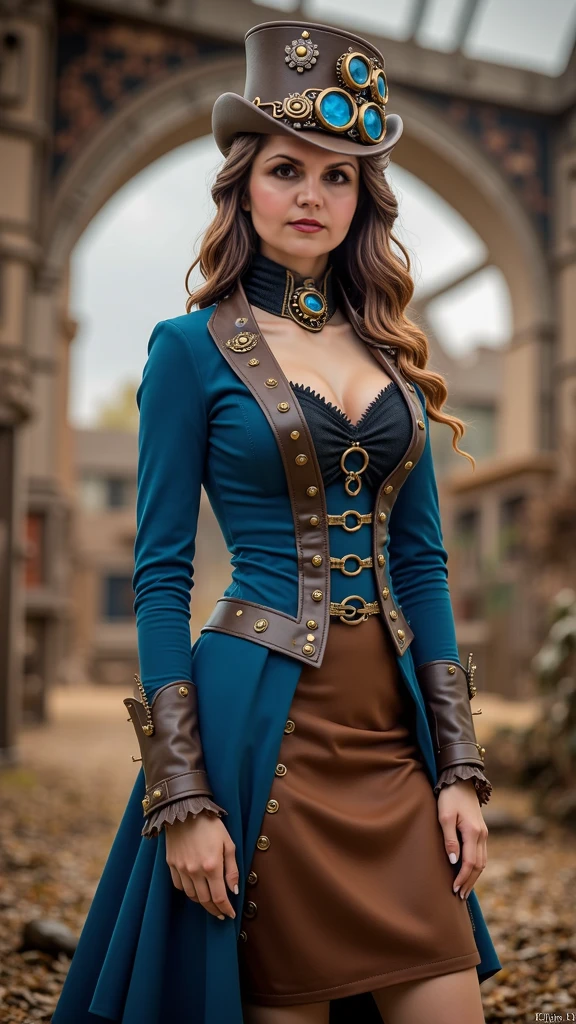Beautiful woman in insanely intricate Time traveler Outfit