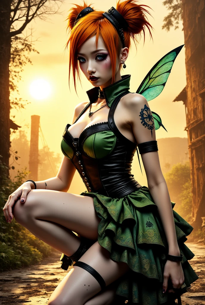 A goth fairy with green neon highlights